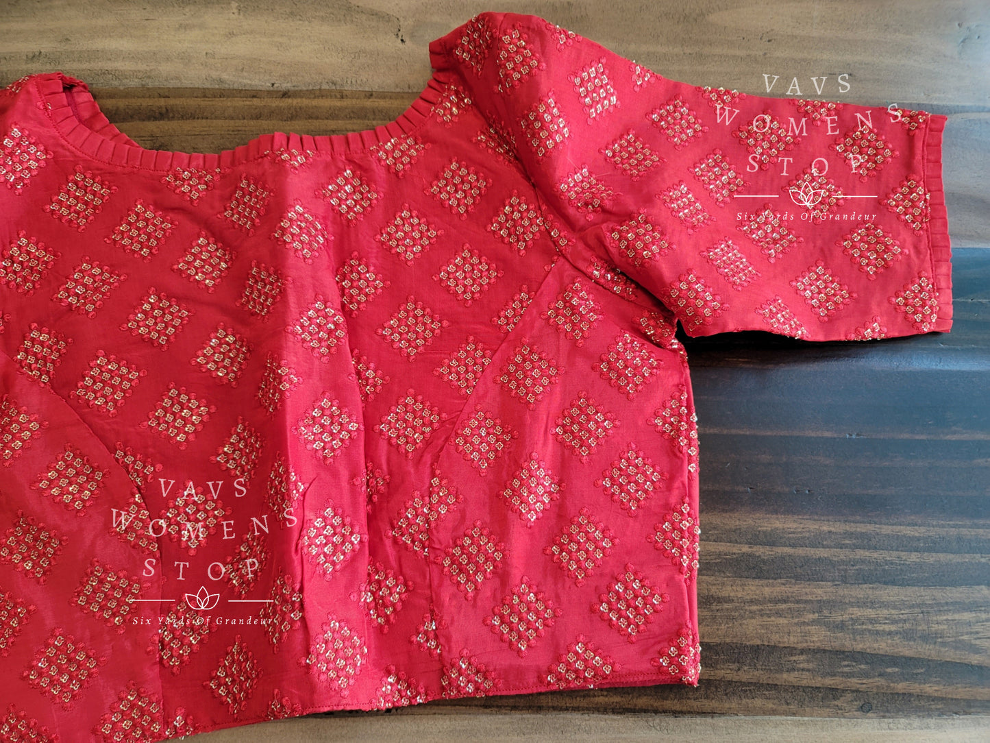 Red Chinon Silk Sequins Designer Blouse