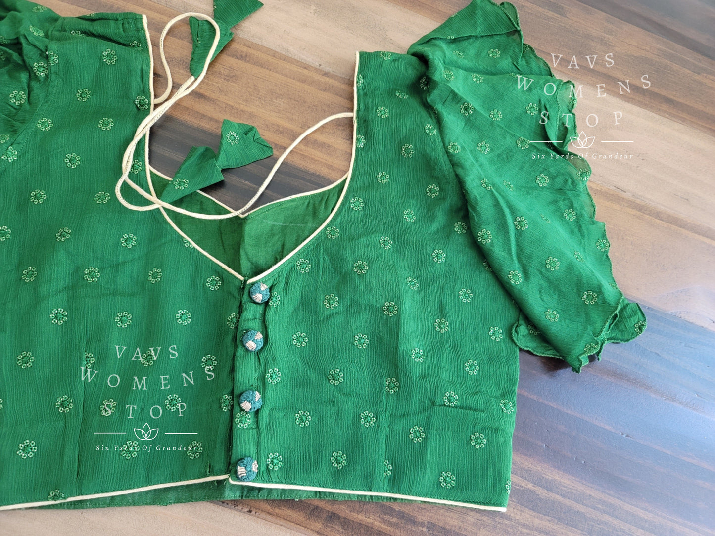 Ruffle Sleeves Chinon Chiffon Green Blouse