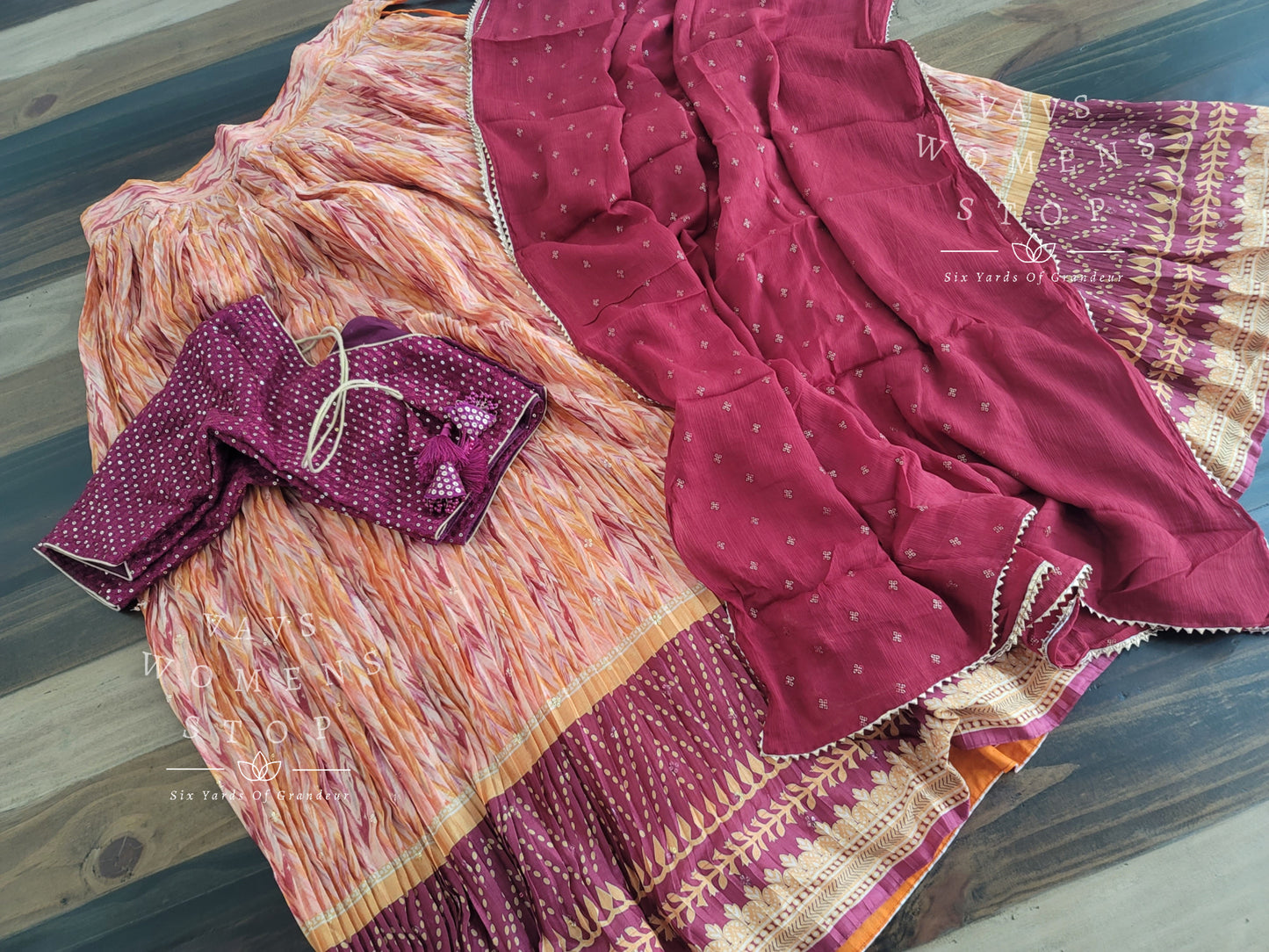 Designer Crushed Half Saree/ Lehenga Set