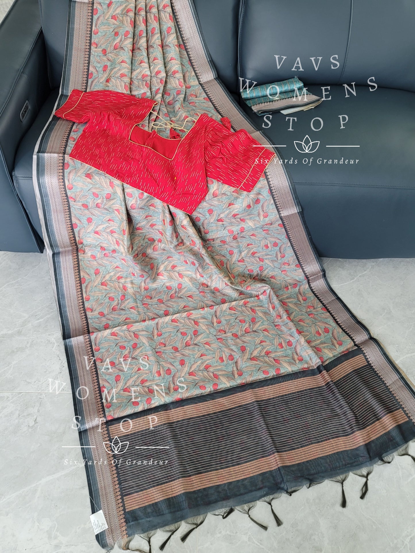 Linen Kota Cotton Saree - Designer Silk Cotton Blouse