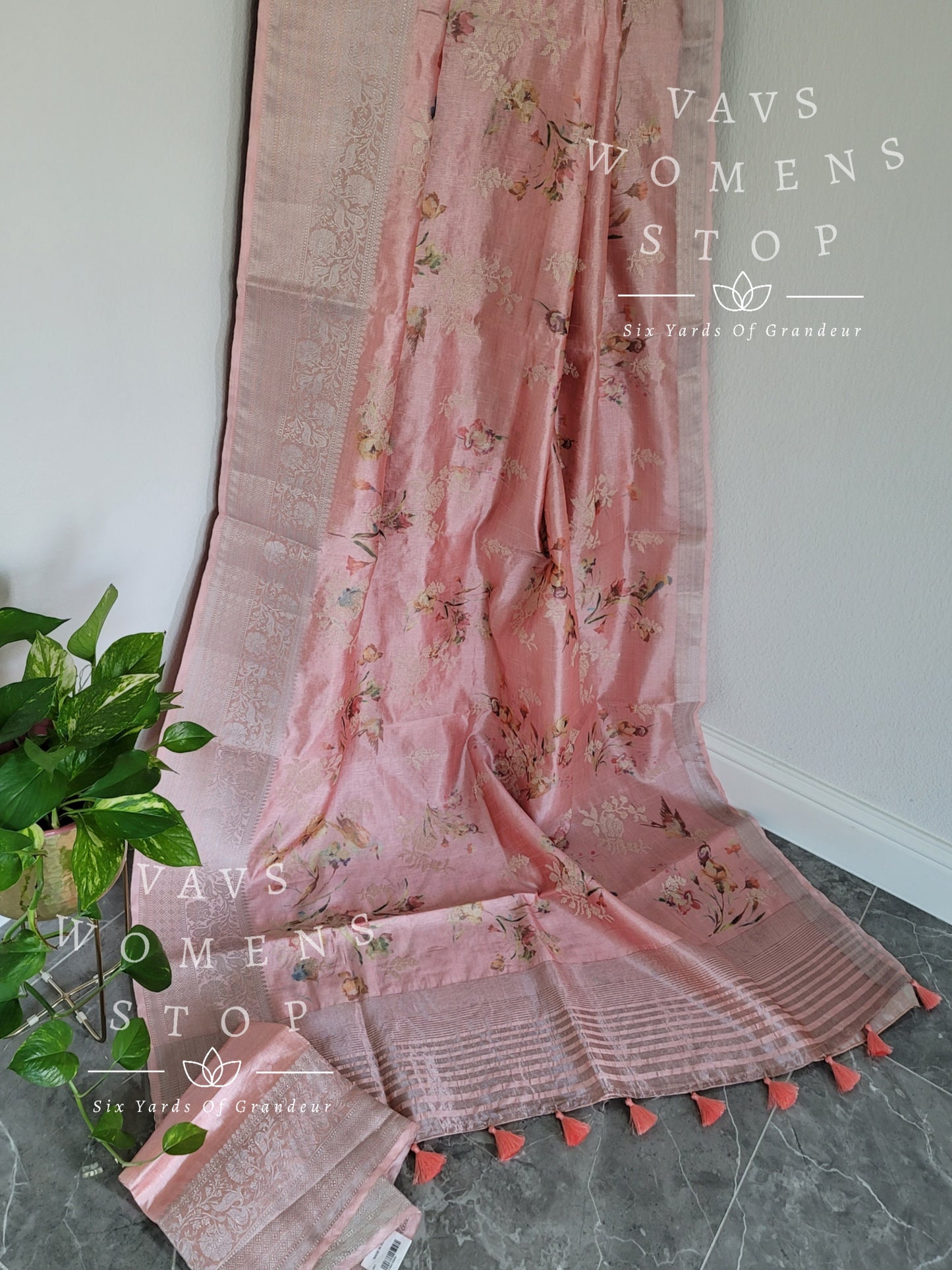 Birds Floral Digital Print Soft Kota Tussar Rawsilk Saree