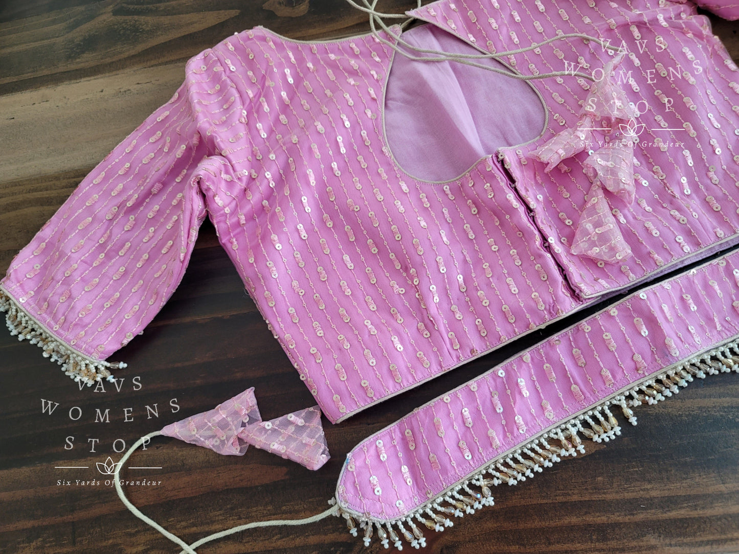 Sequins Net Blouse With Belt