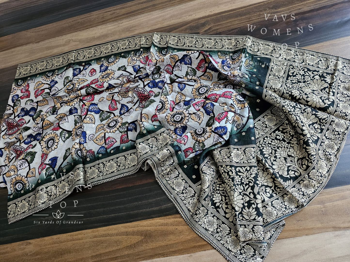 Pure Chinon Kalamkari Print Benarasi Silk Duppata