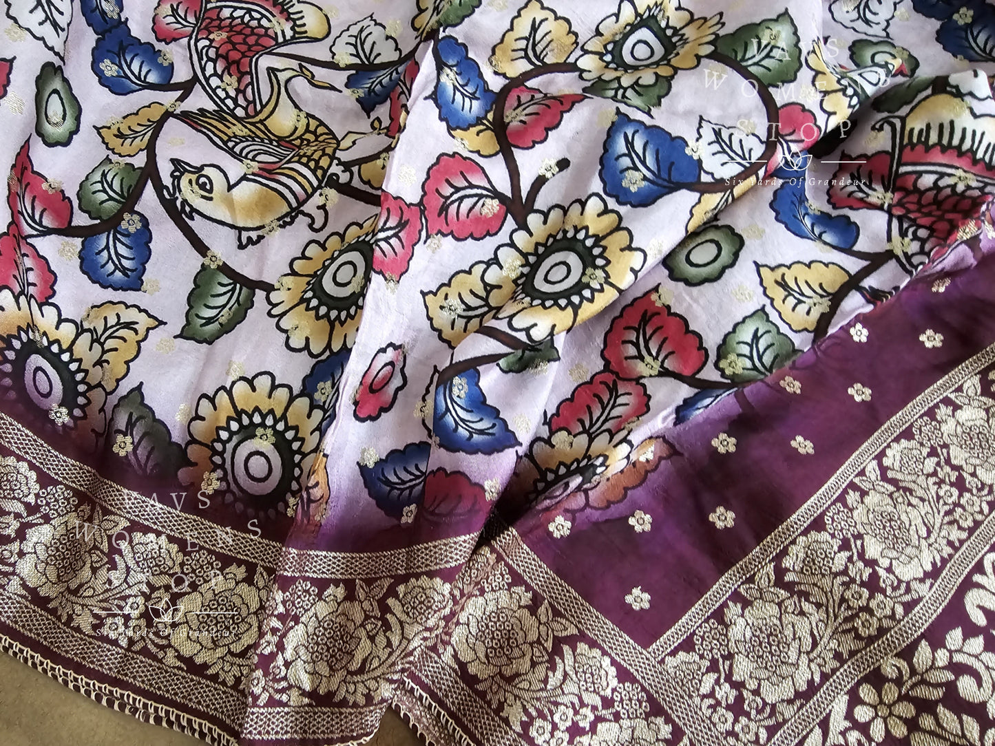 Pure Chinon Kalamkari Print Benarasi Silk Duppata