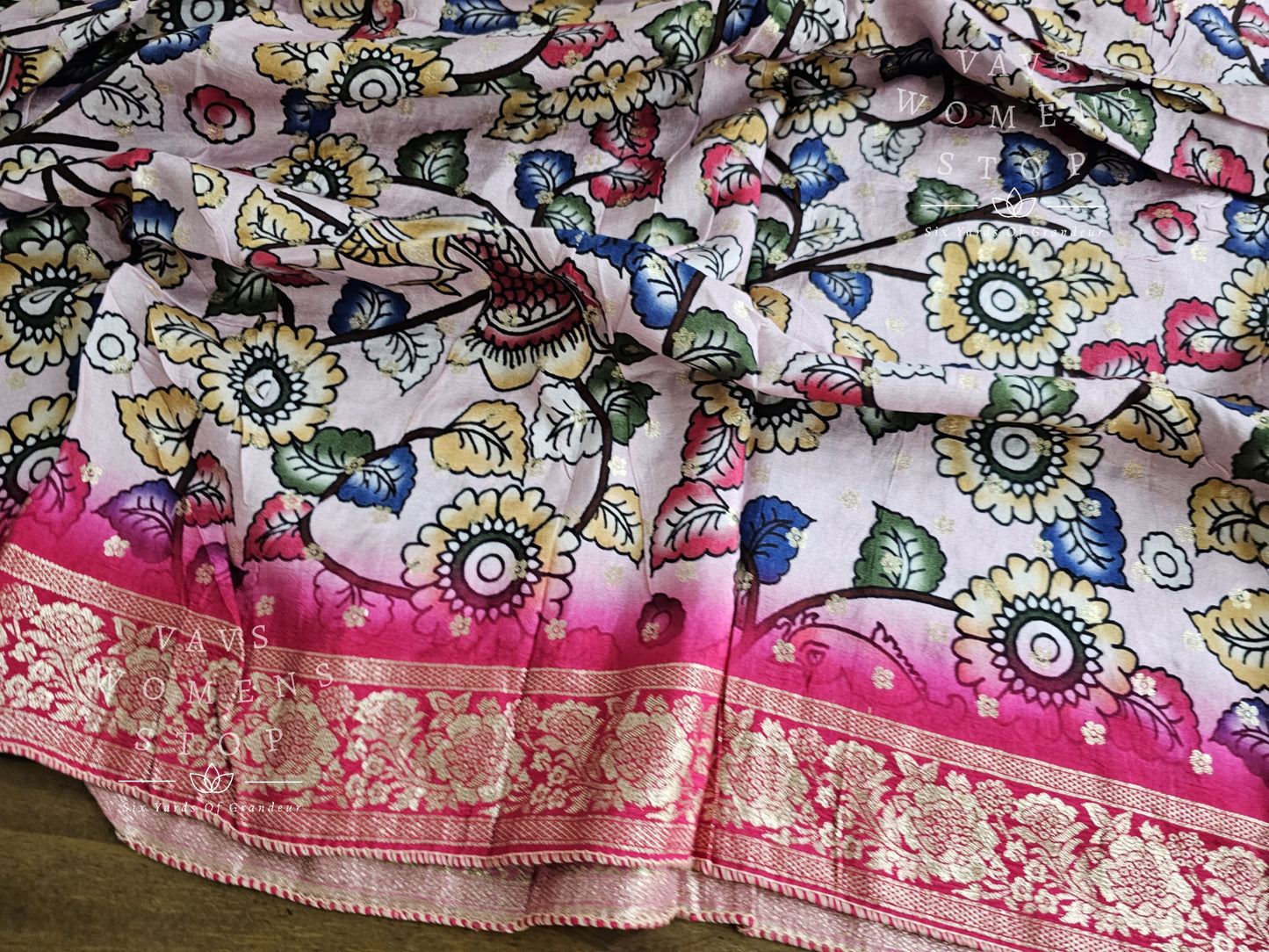 Pure Chinon Kalamkari Print Benarasi Silk Duppata