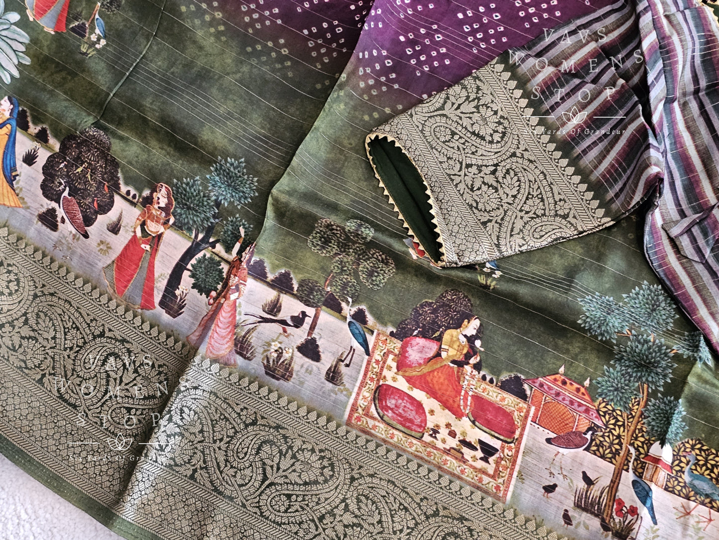Fine Quality Munga Crepe Bhandini Digital Print Silk Saree - Blouse