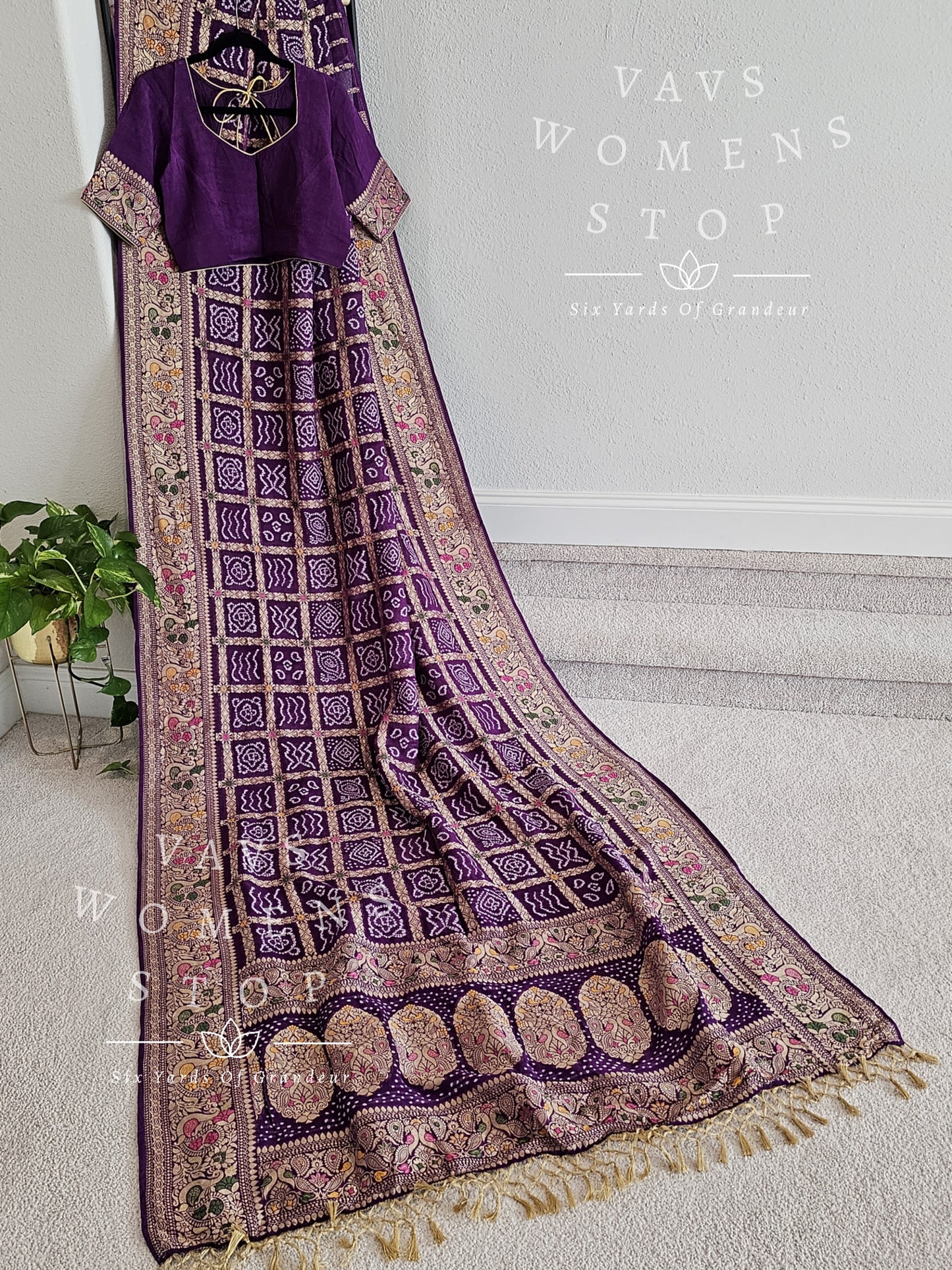 Khaddi Viscose Georgette Bhandini Garchola Checks Designer Saree - Blouse
