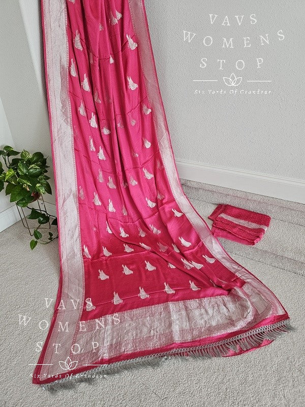 Munga Crepe Satin Benarasi Silk Saree