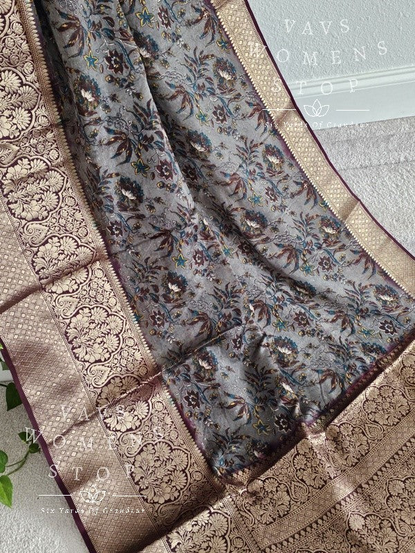 Floral Prints Benarasi Warm Georgette Katan Saree - Blouse