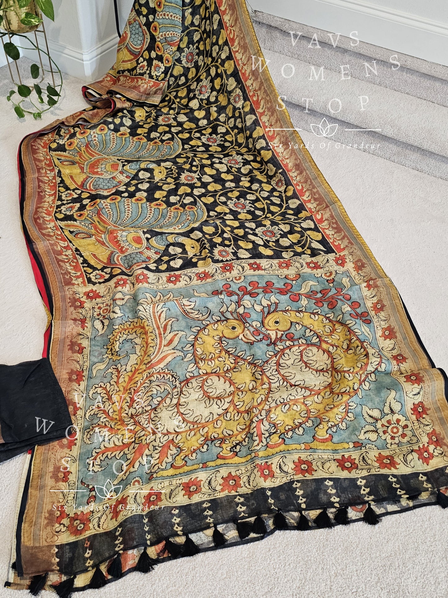 Kalamkari Digital Prints Pure Linen By Linen Saree