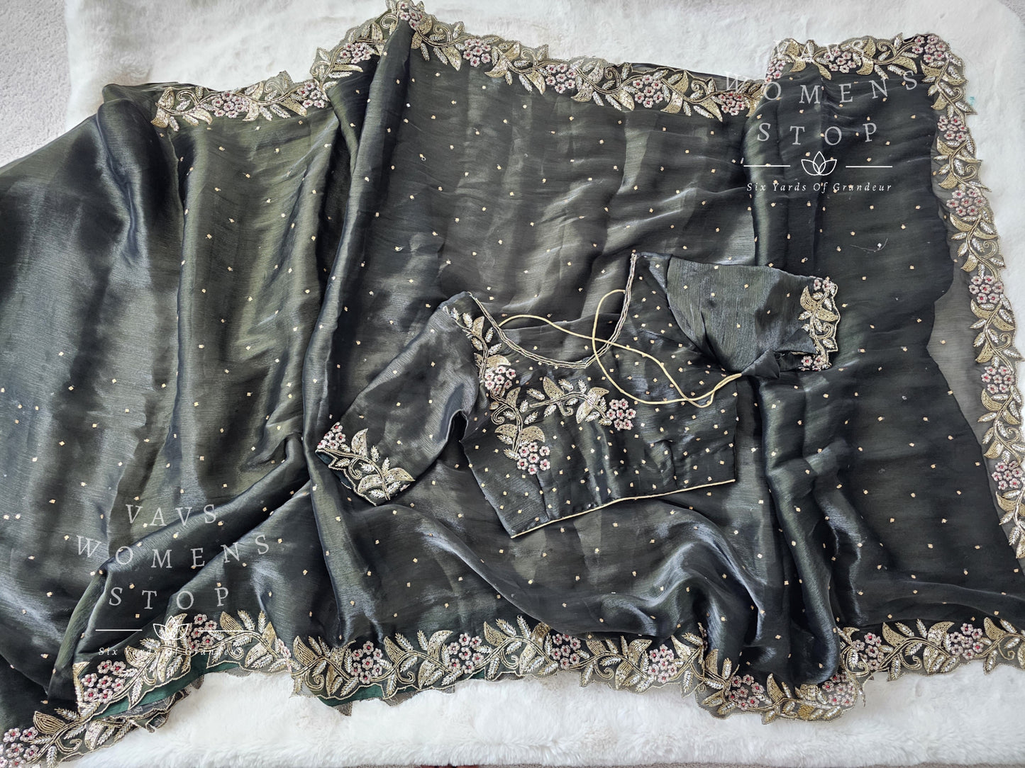 Glass Tissue Designer Organza Saree - Blouse