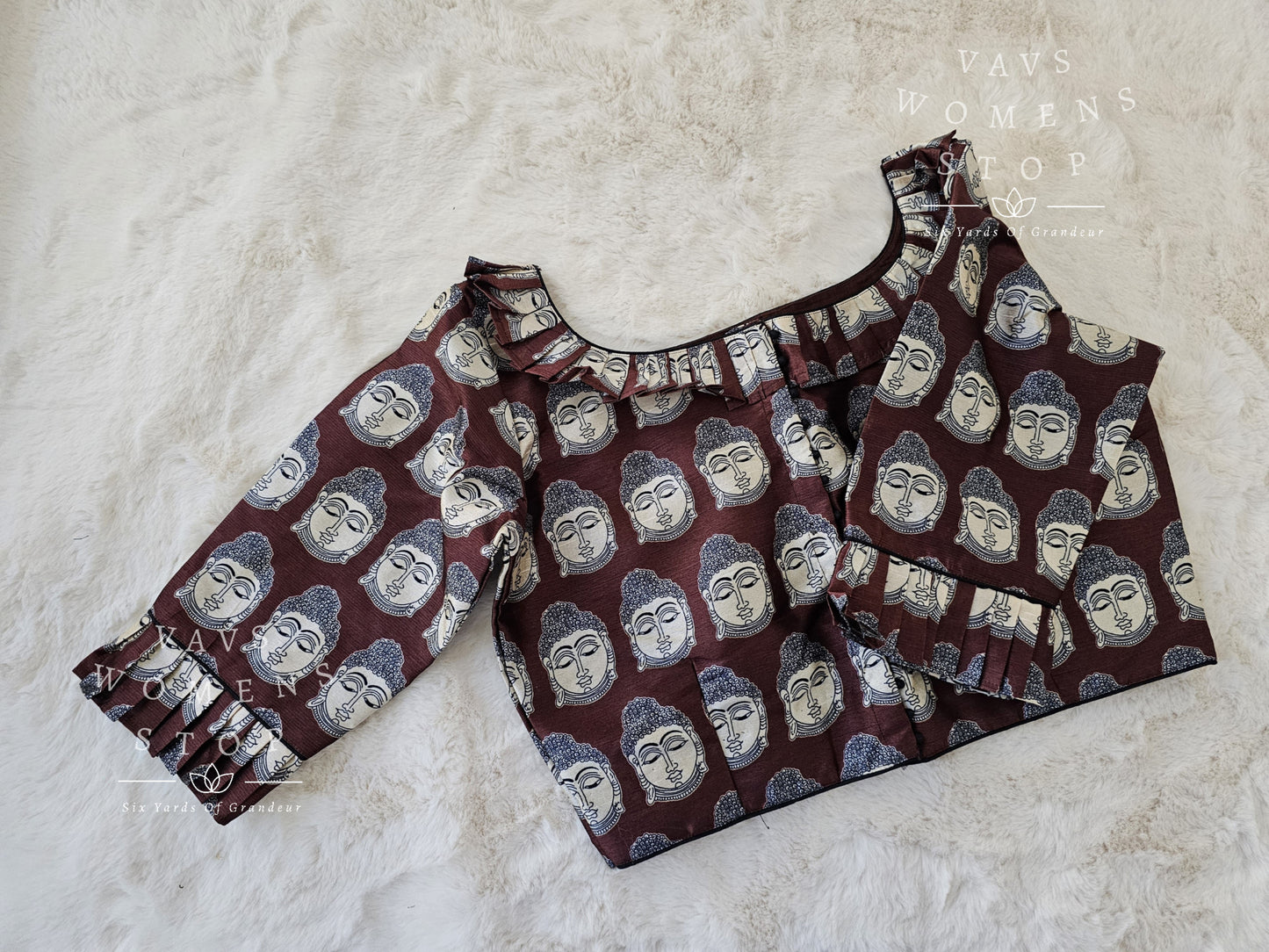Tussar Silk Lord Buddha Figurine Printed Blouse