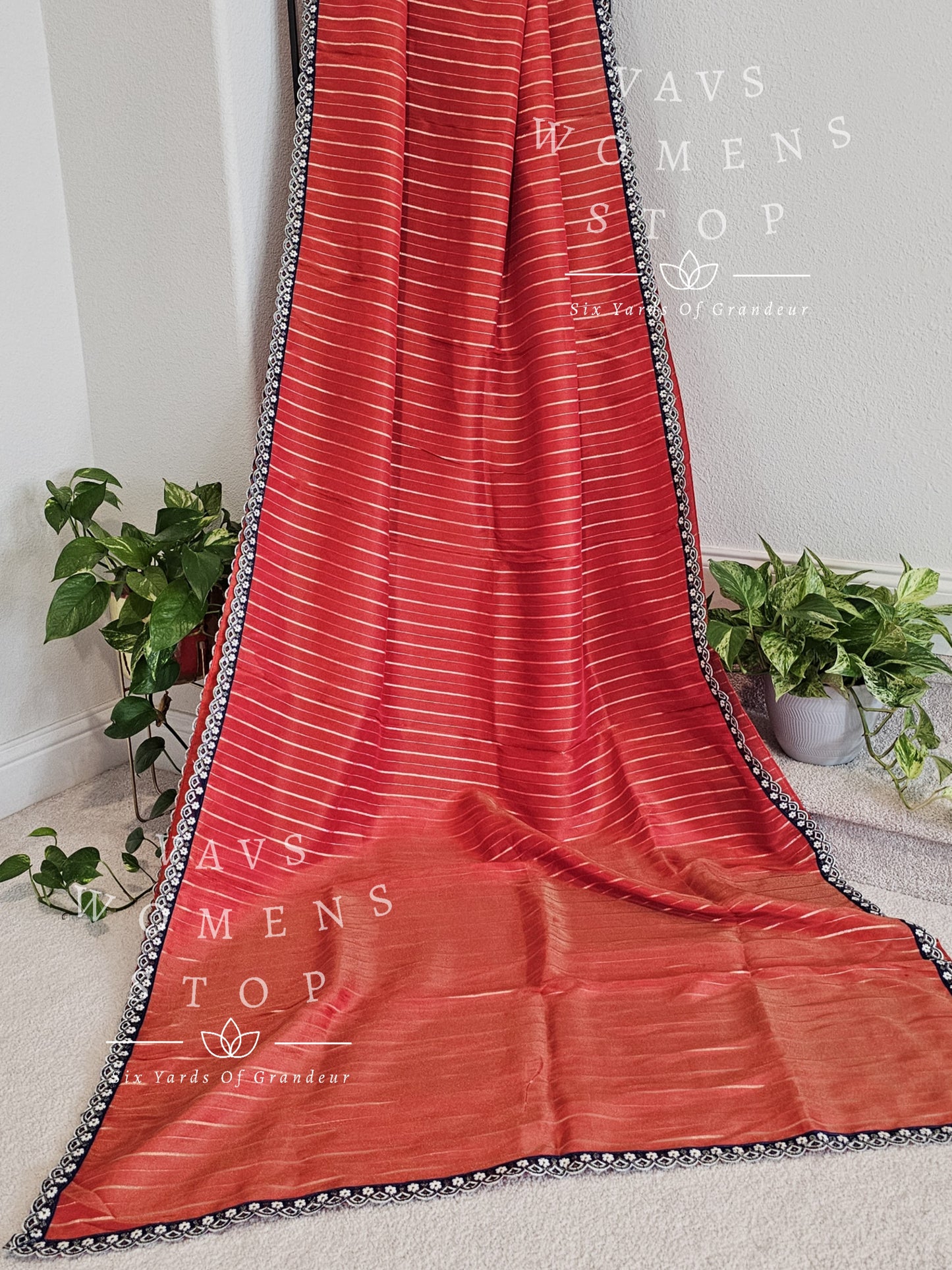 VAVS Customized Designer Tissue Lines Saree