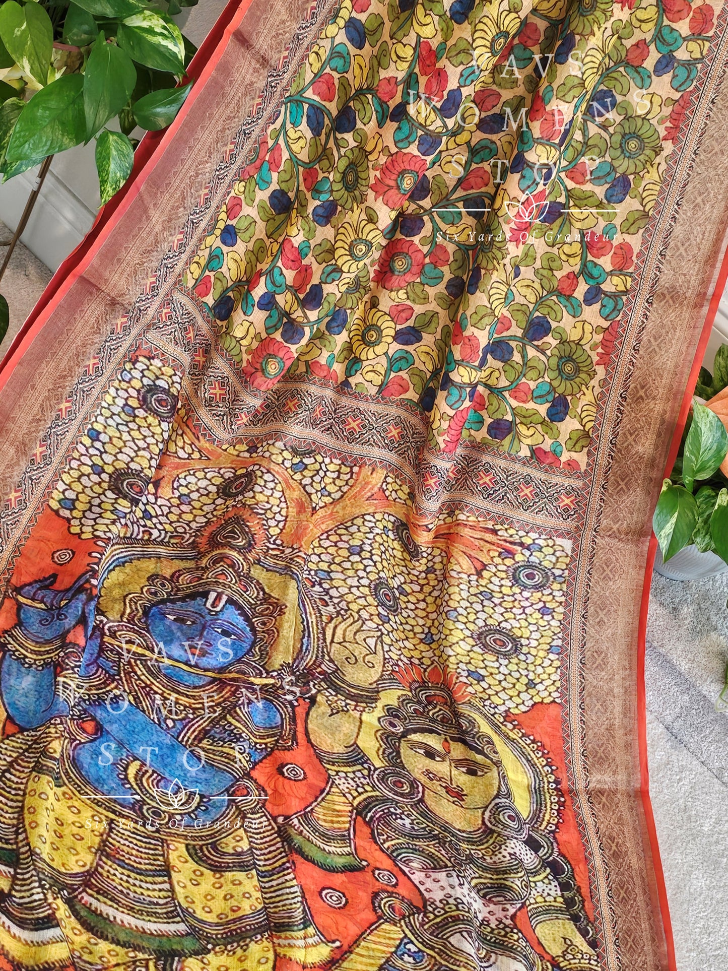 Kalamkari Digital Prints Pure Linen by Linen Saree