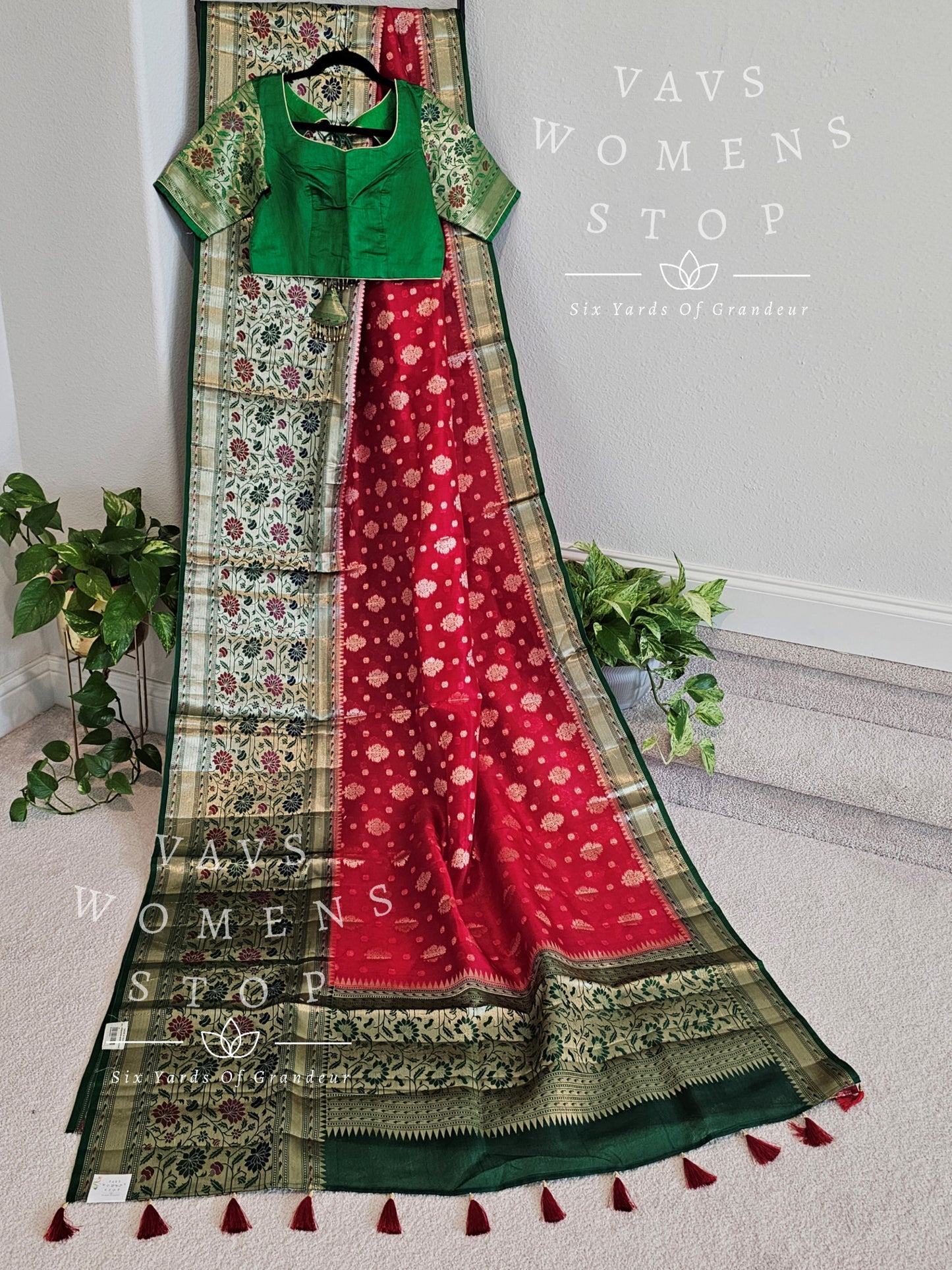 Pure Kora Organza Silk Designer Paithani Saree - Blouse