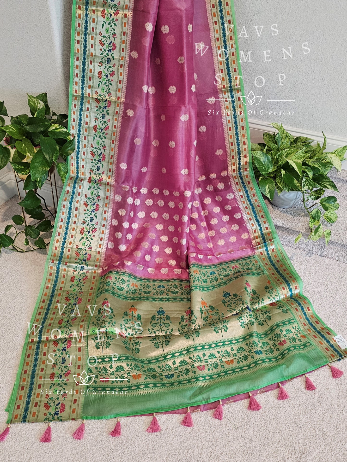 Pure Kora Organza Silk Paithani Border Designer Saree - Blouse