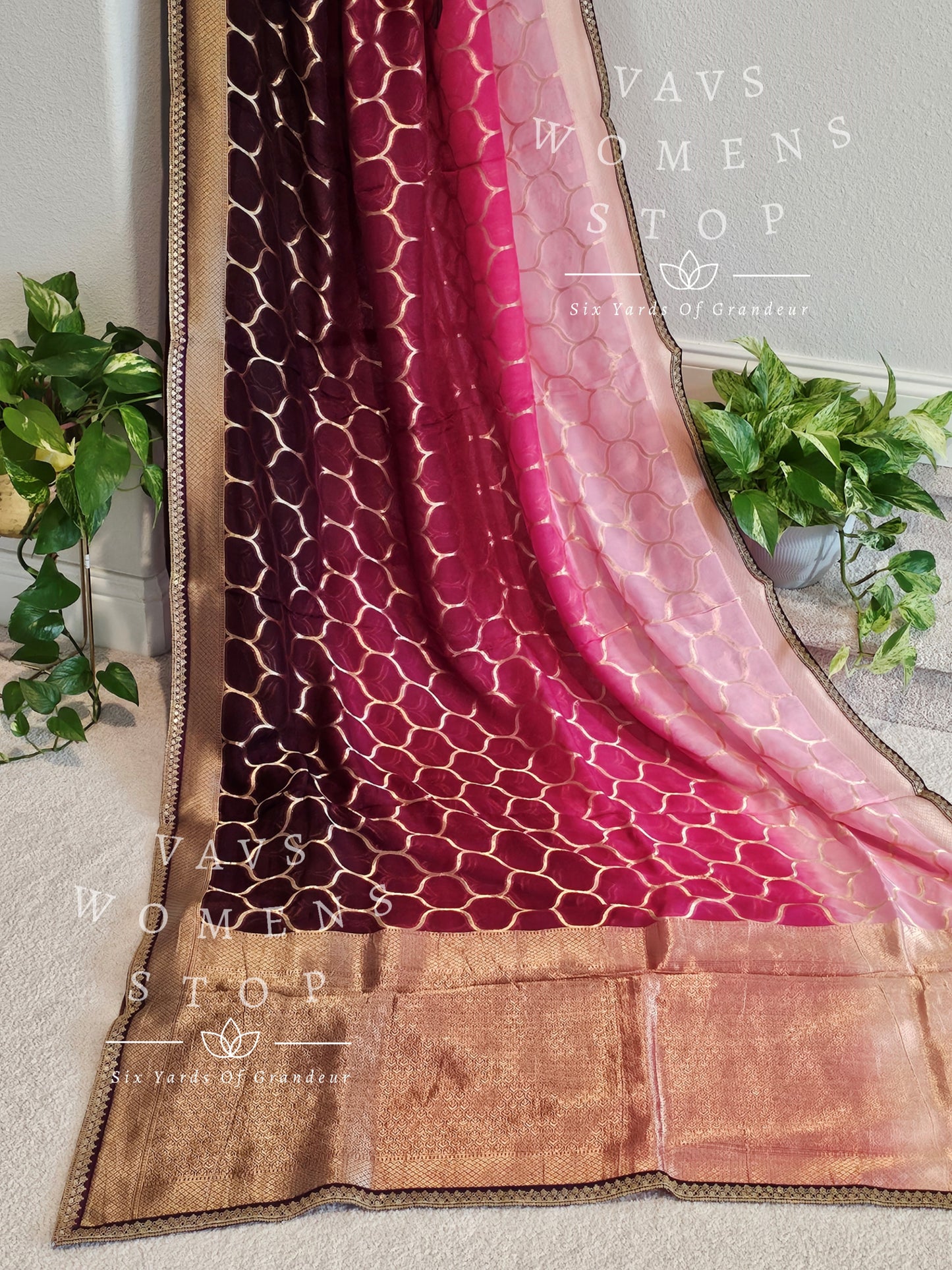 Shaded Pure Kora Organza Silk Cocktail Party Saree - Blouse