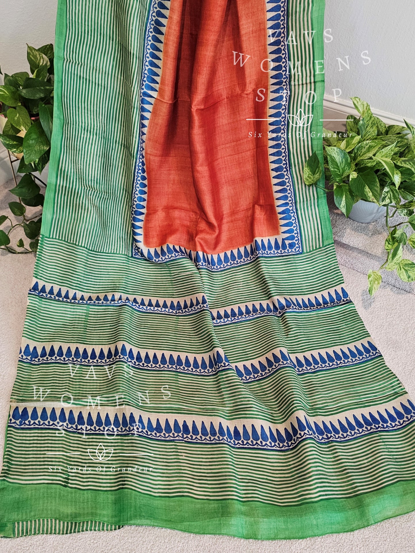 Pure Tussar Handblock Print Saree