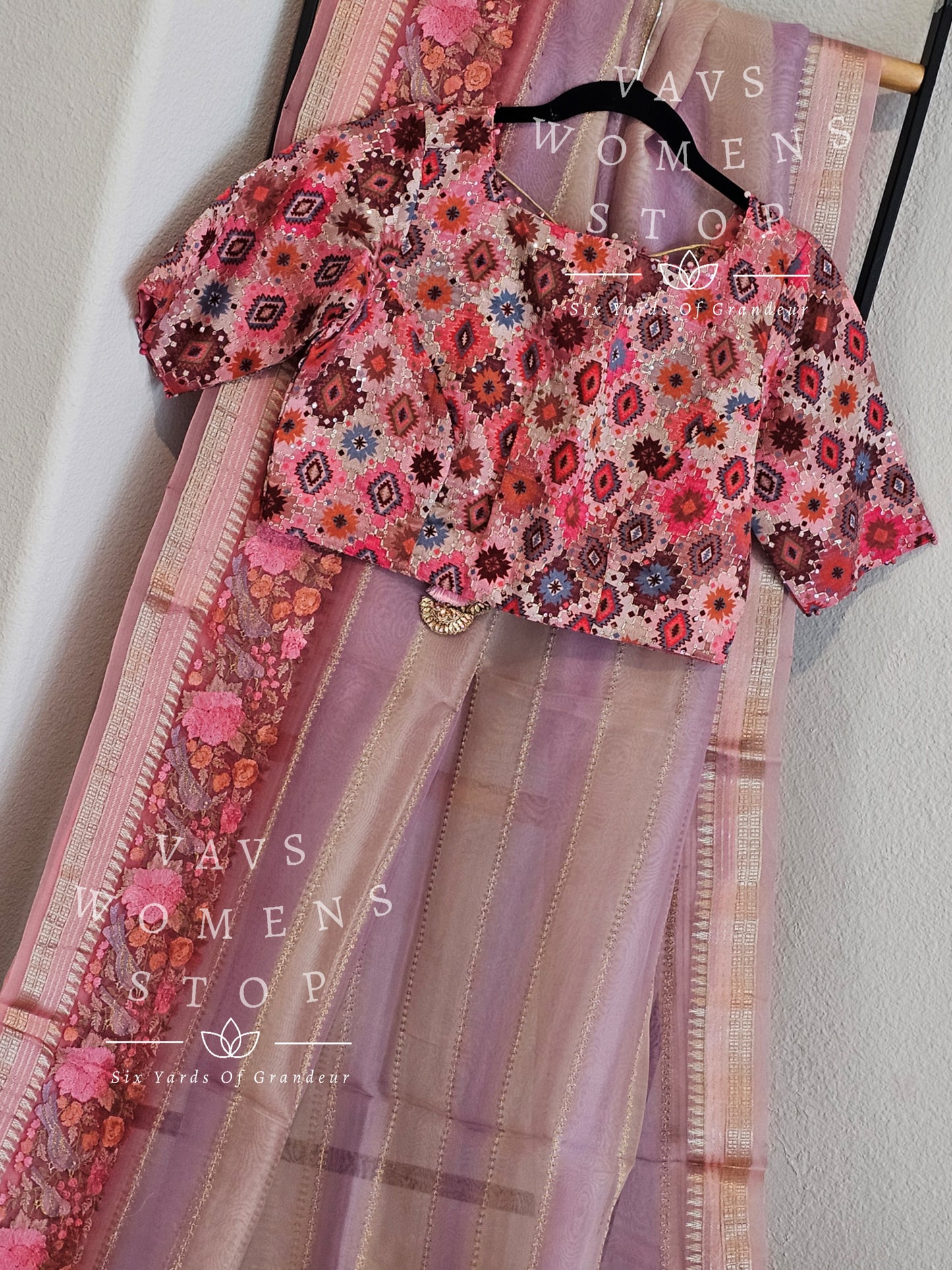 Pure Kora Organza Designer Leheriya Saree - Blouse
