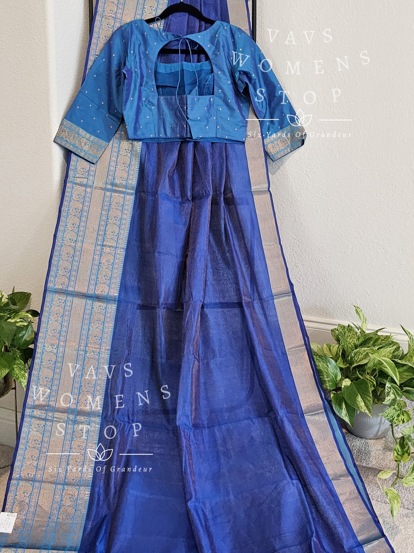 Tissue Mangalagiri Pattu Kanchi Border Saree - Blouse