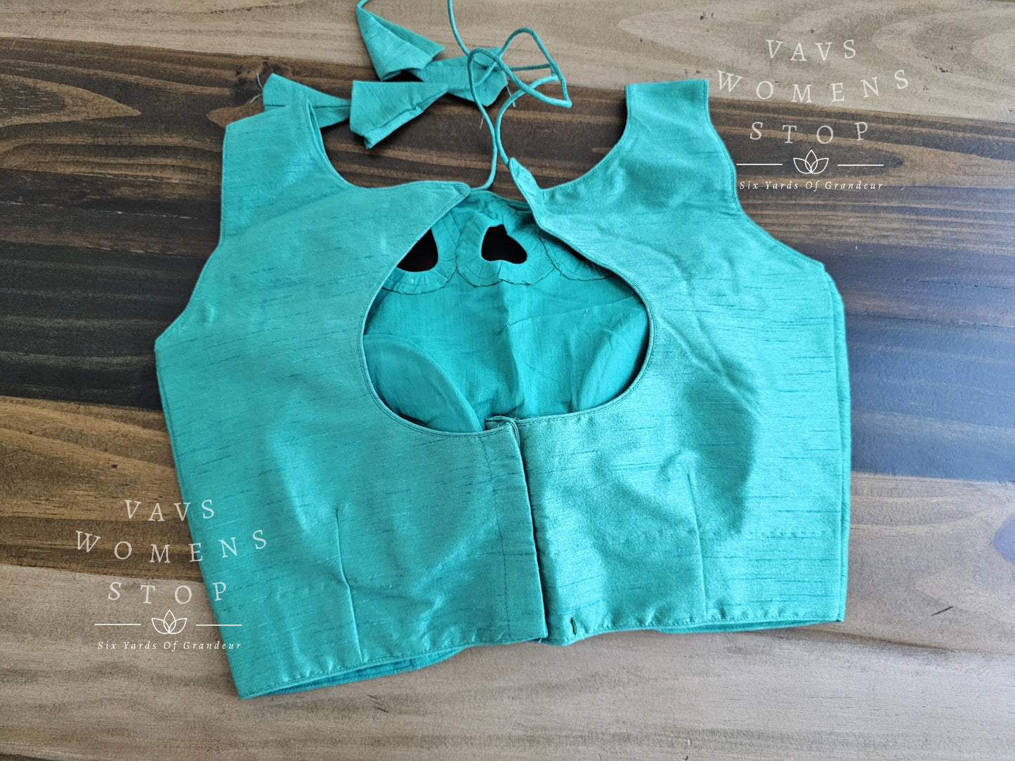 Teal Green Semi Rawsilk Sleeveless Blouse