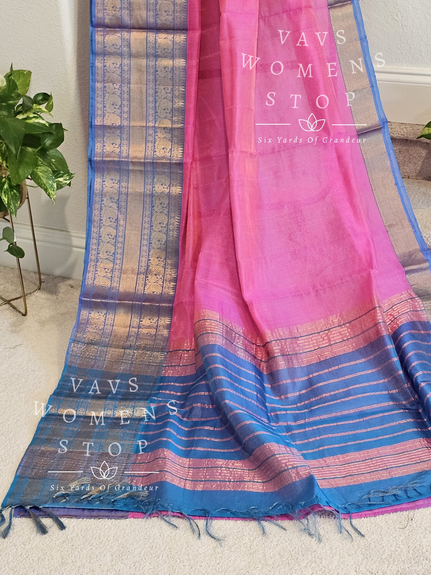 Tissue Mangalagiri Pattu Kanchi Border Saree - Blouse