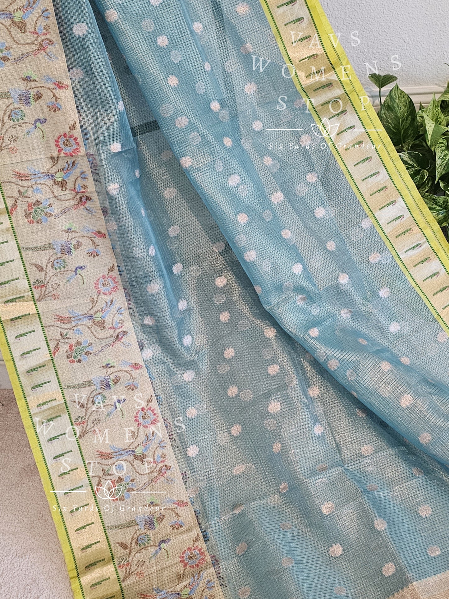 Kota Silk Paithani Border Tissue Saree - Blouse