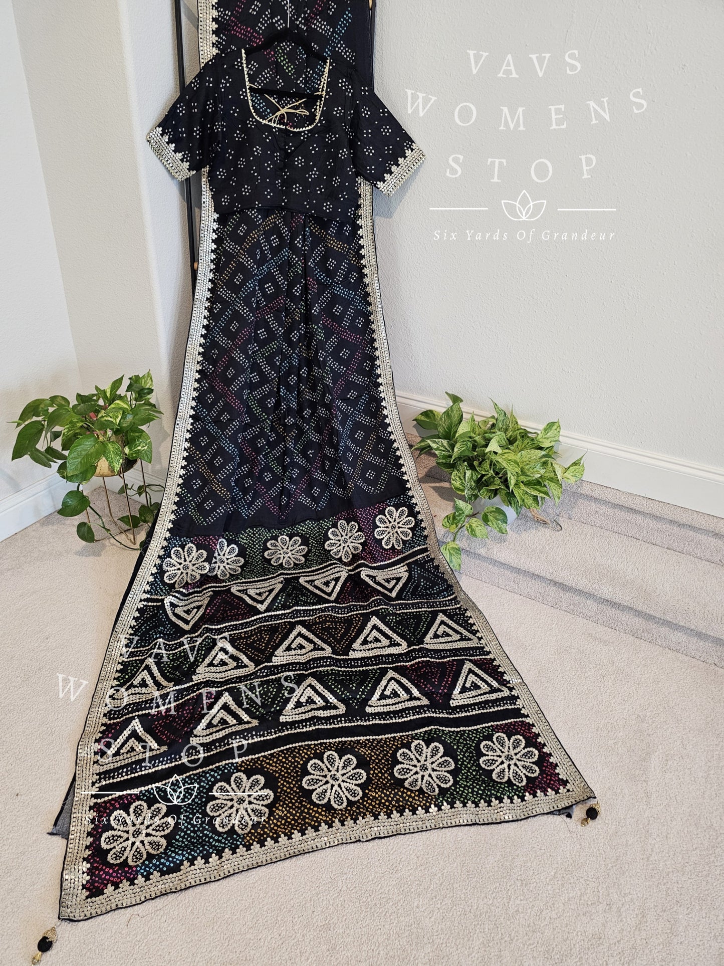 Bhandini Satin Gaji Gota Patti Work Saree - Blouse