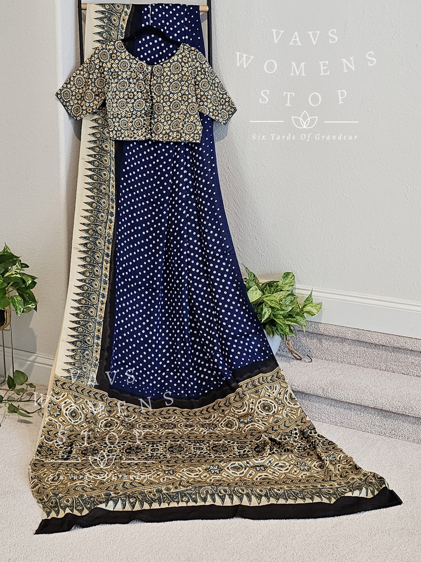 Fusion Of Ajrakh Bhandini Trendy Designer Modal Silk Saree - Blouse