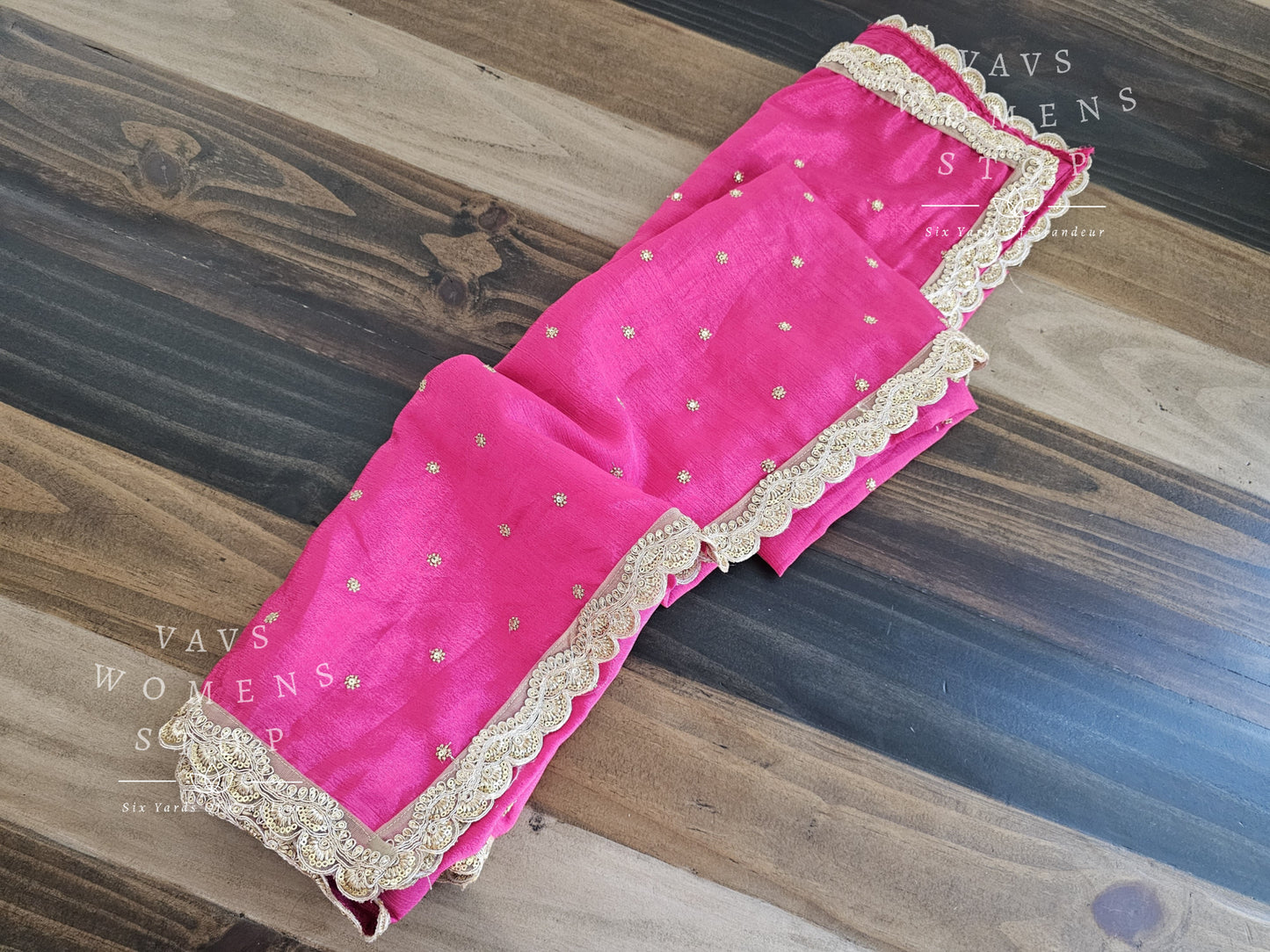 Pink Chinon Chiffon Duppata with Designer Lace Attached