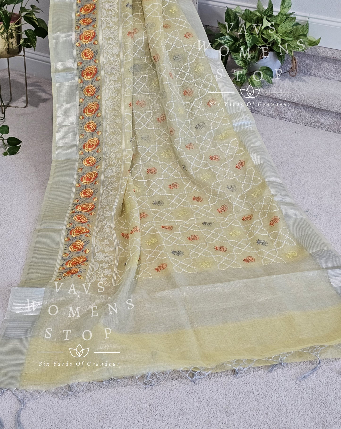Soft Linen Tissue Saree with Rawsilk Blouse