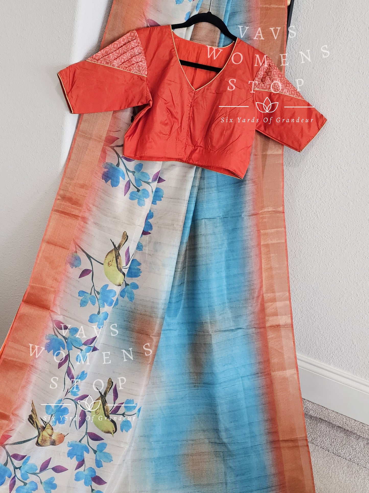 Birds Print Semi Tussar Silk Saree - Blouse