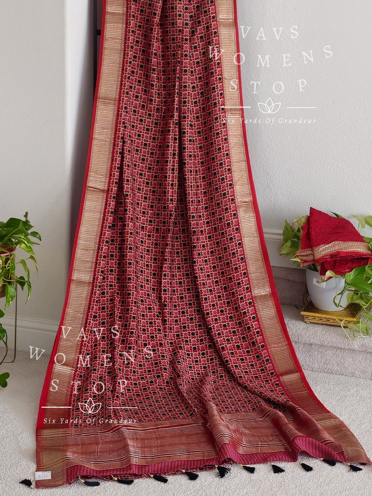 Ajrakh Print Viscose Satin Crepe Silk Saree