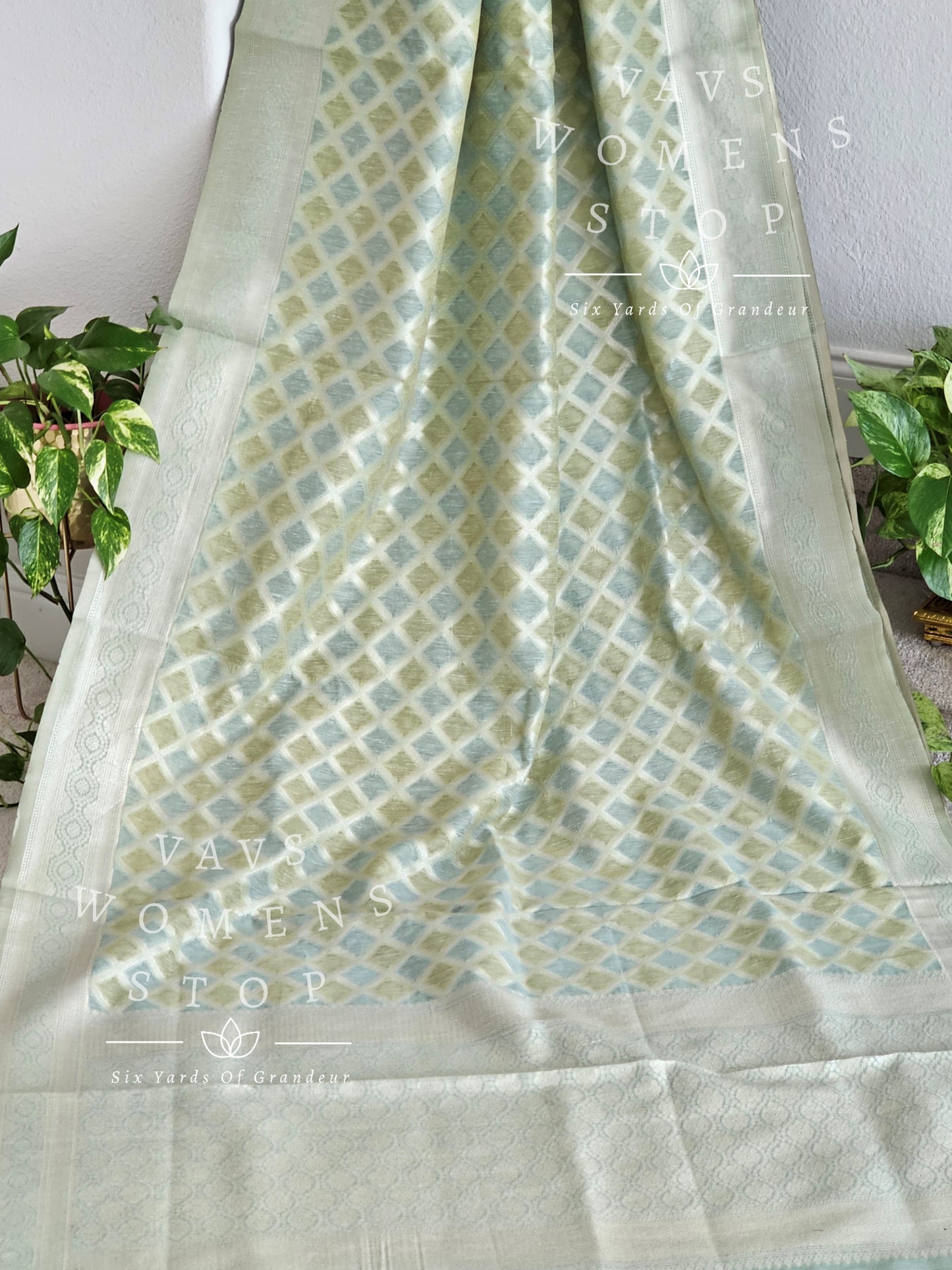 Linen Kota Pastel Shade Designer Saree - Blouse