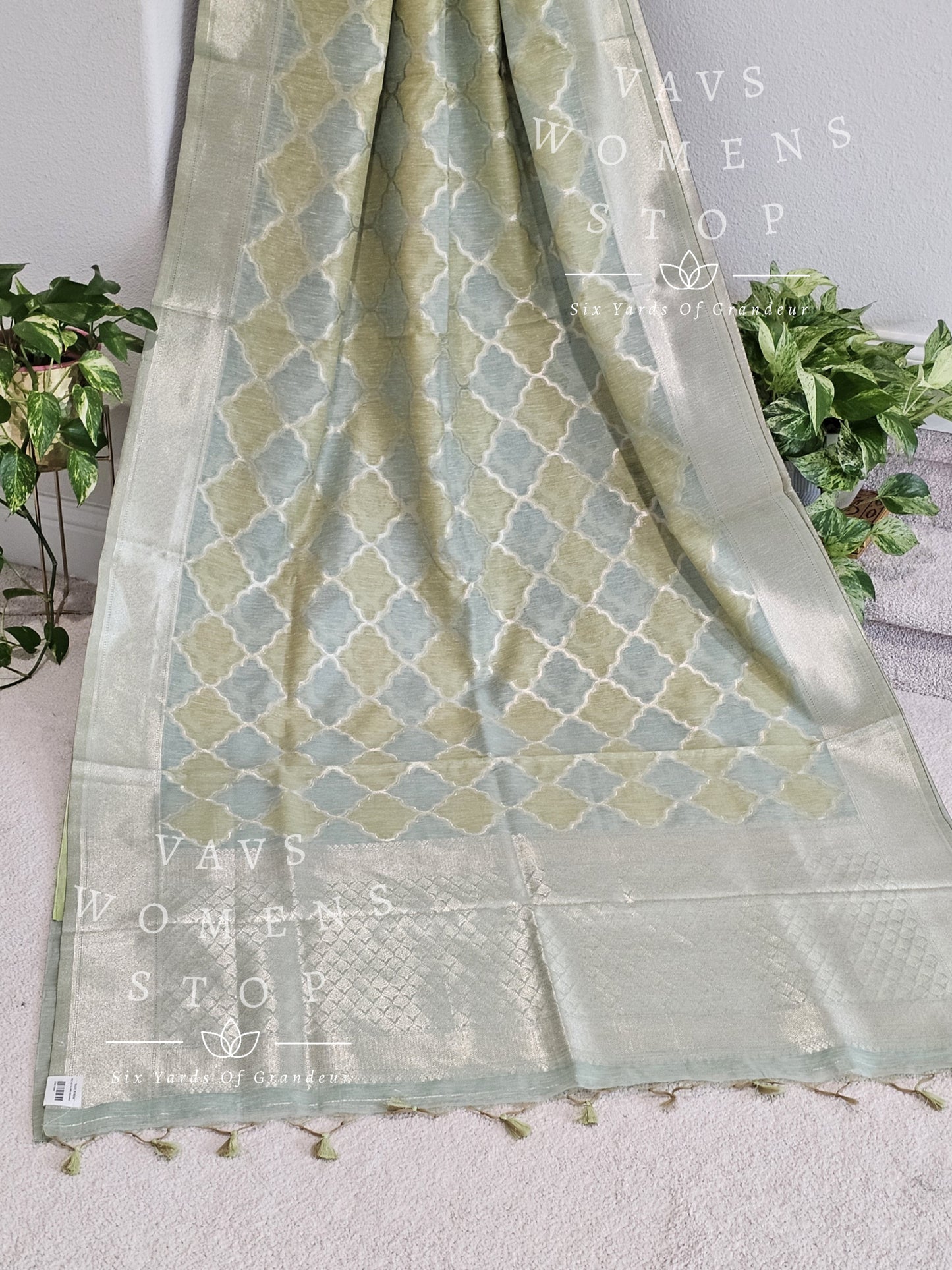 Linen Kota Pastel Shade Designer Saree - Blouse