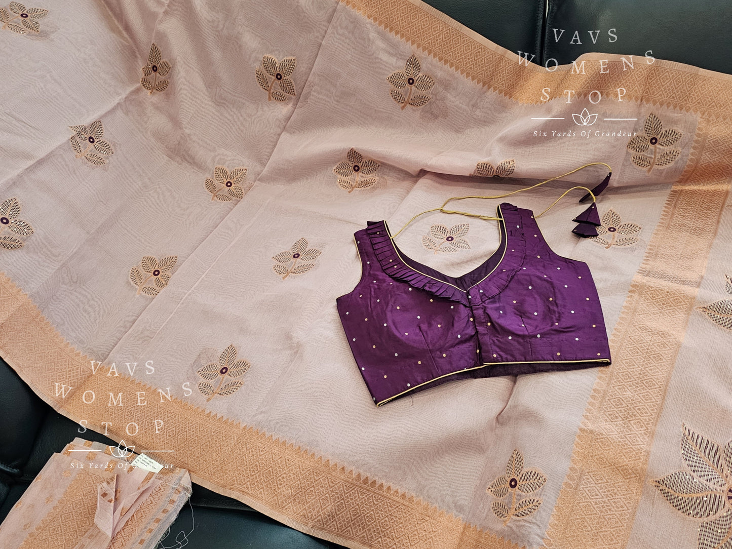 Linen Cotton Tissue Silk Designer Saree - Sleeveless Benarasi Blouse