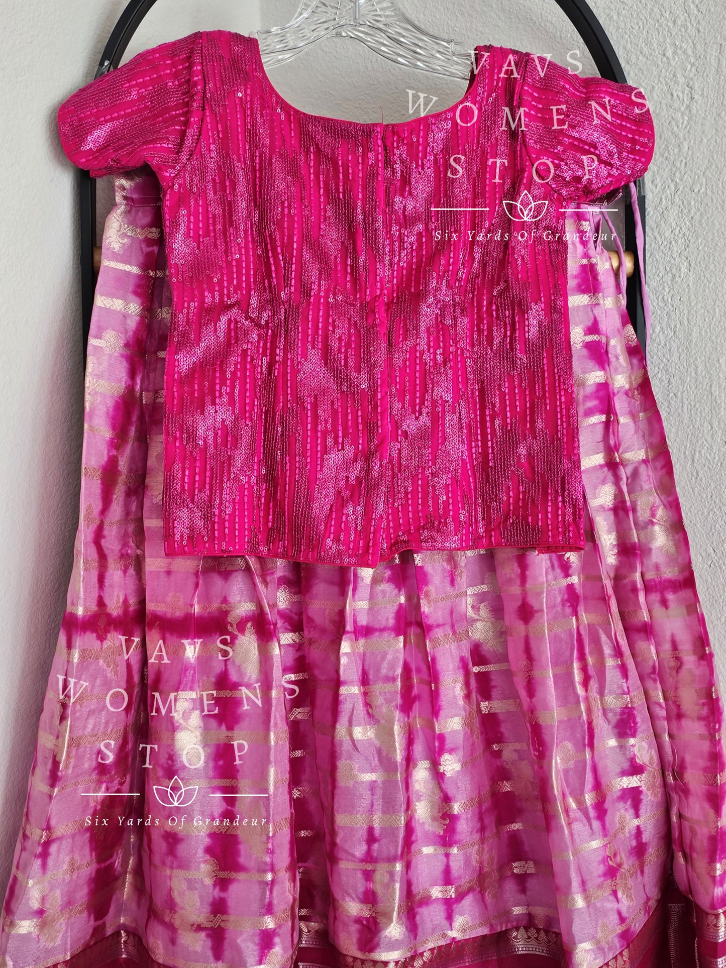 Shibori Chiniya Benarasi Lehenga - Sequins Blouse