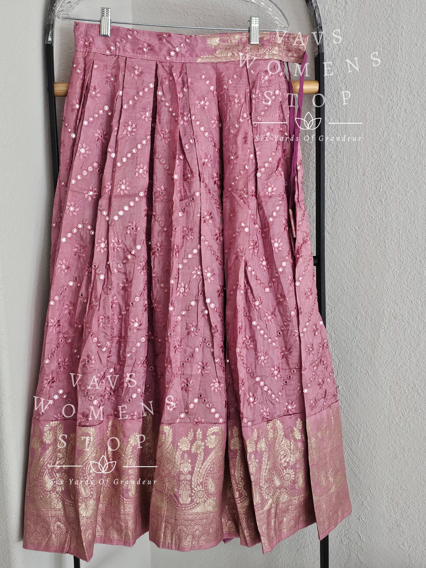 Foil Miror Crepe Silk Lehenga - Floral Organza Croptop Set