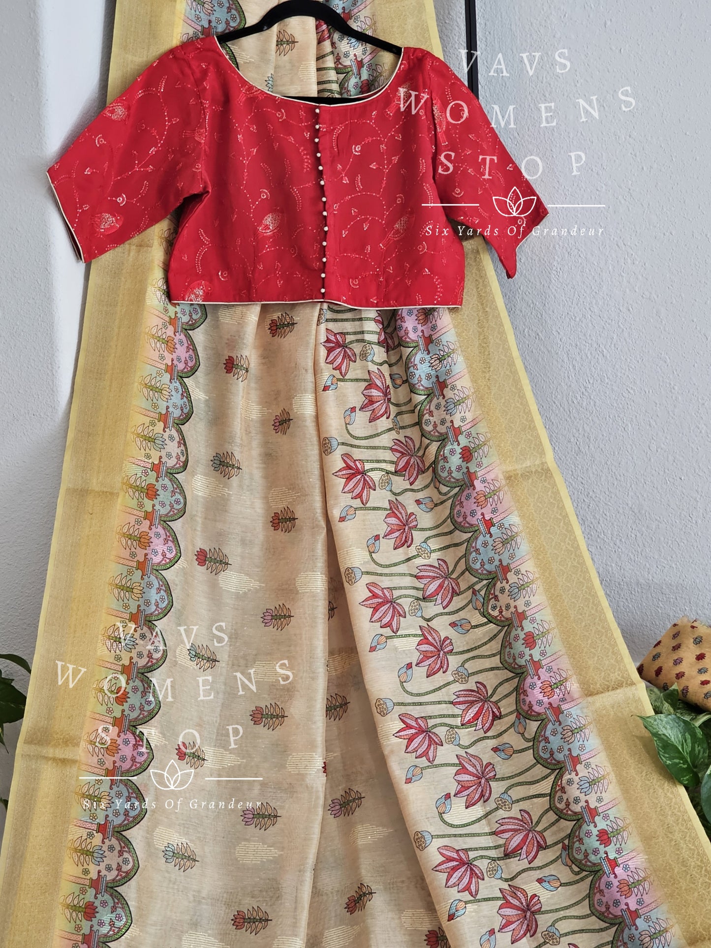 Linen Cotton Saree - Chinnon Chiffon Designer Blouse