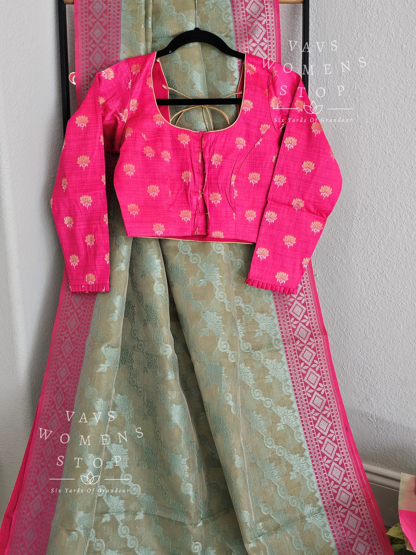 Fancy Semi Organza Saree - Full Sleeves Rawsilk Blouse