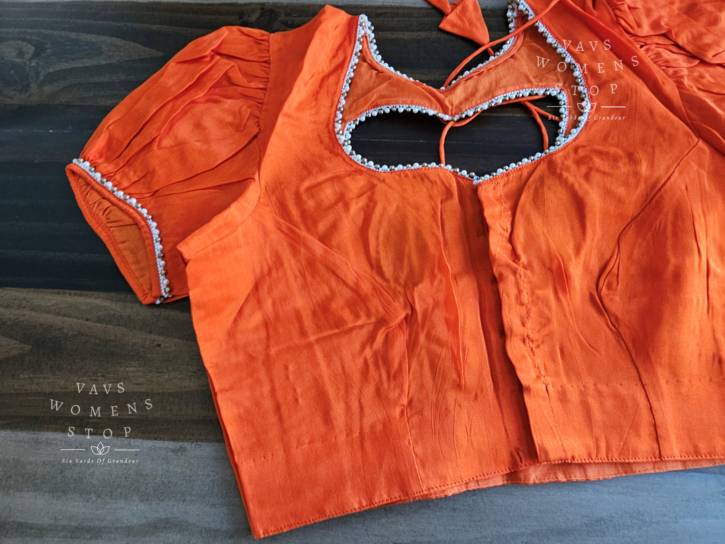 Orange Puff Sleeves Blouse