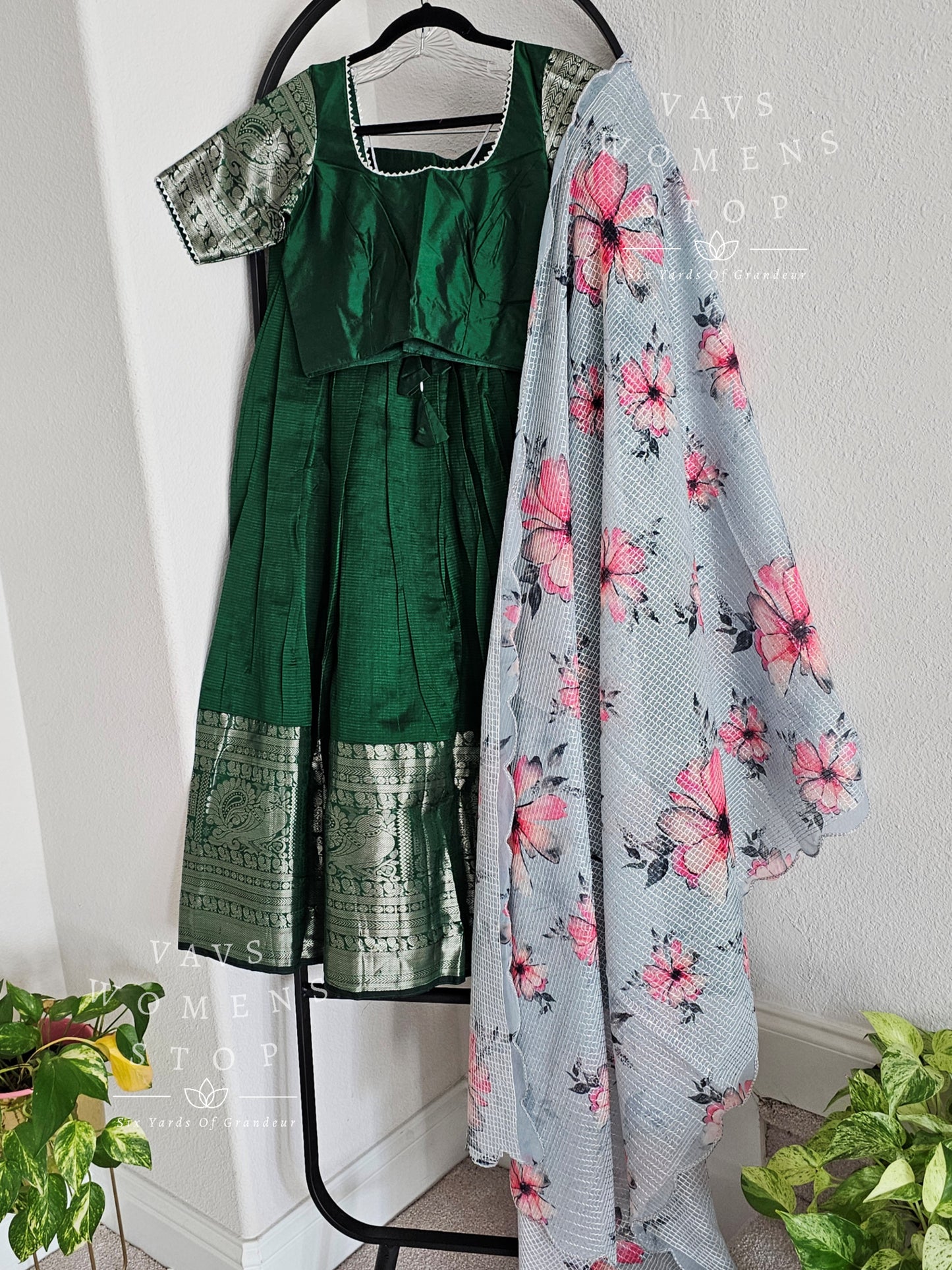 Mangalagiri Kanchi Border Half Saree/ Lehenga Set