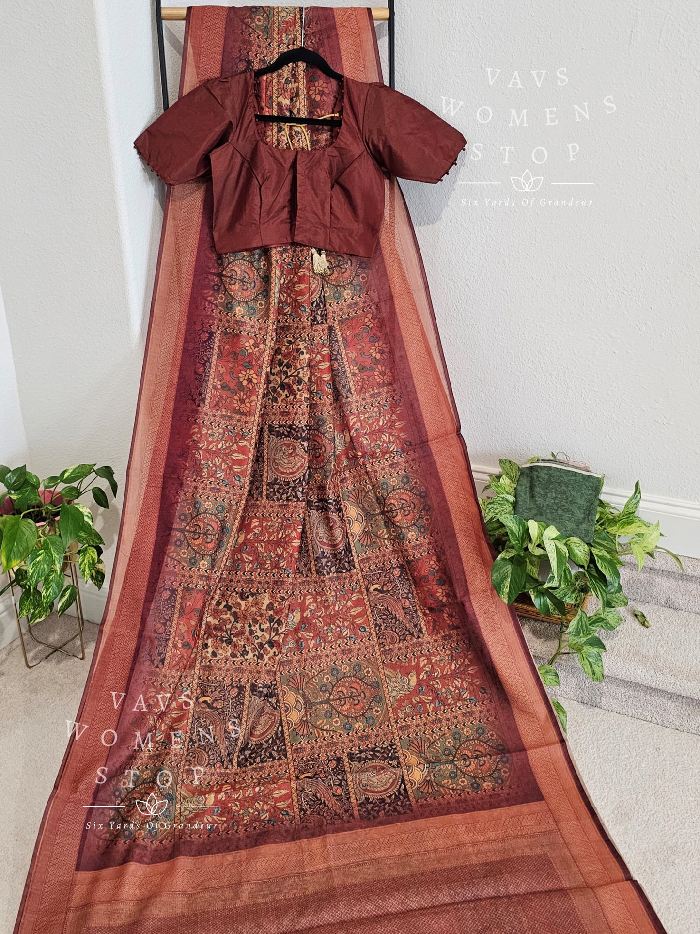 Soft Chanderi Digital Kalamkari Prints Saree - Blouse