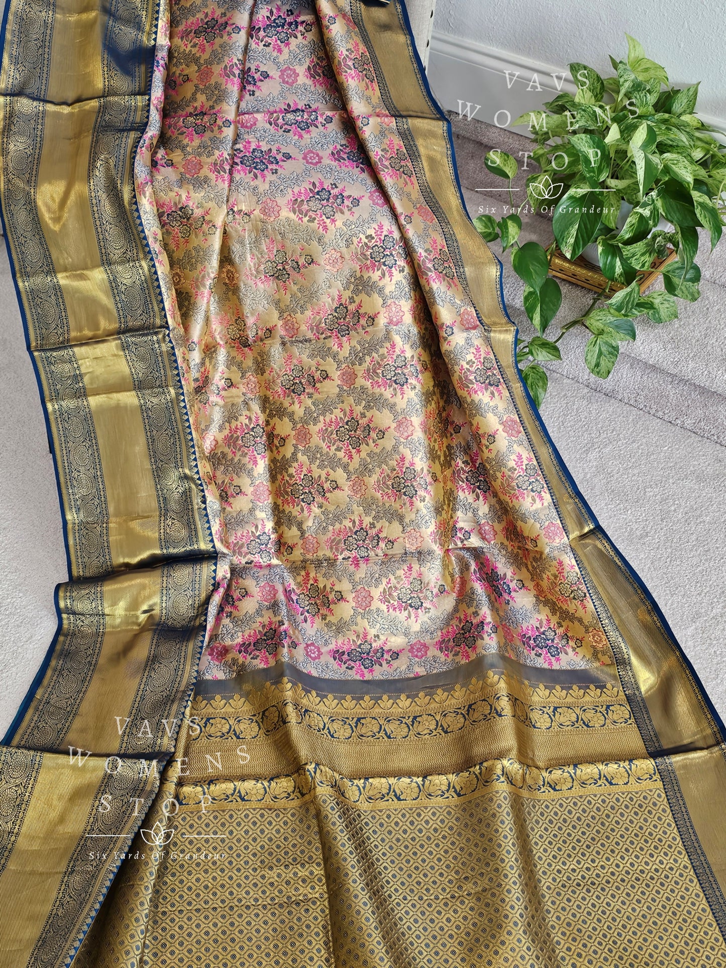 Pure Kanchi Pattu Tissue Brocade Silk Saree - Maggam Blouse