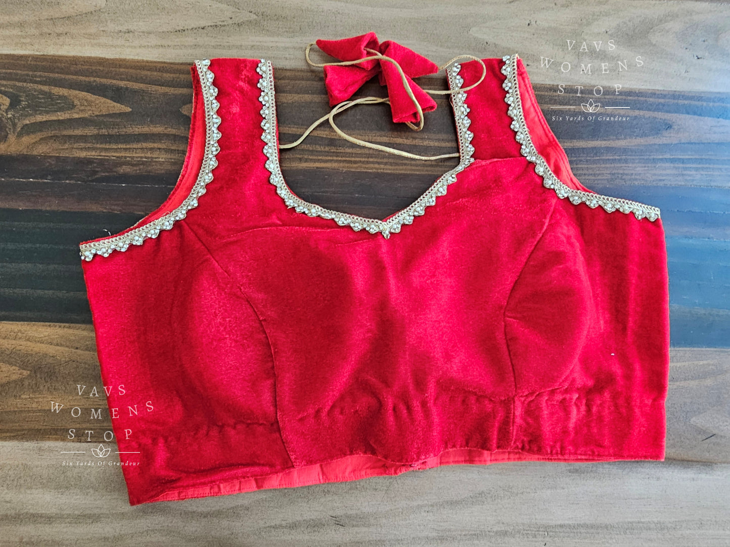 Sleeveless Velvet Red Blouse