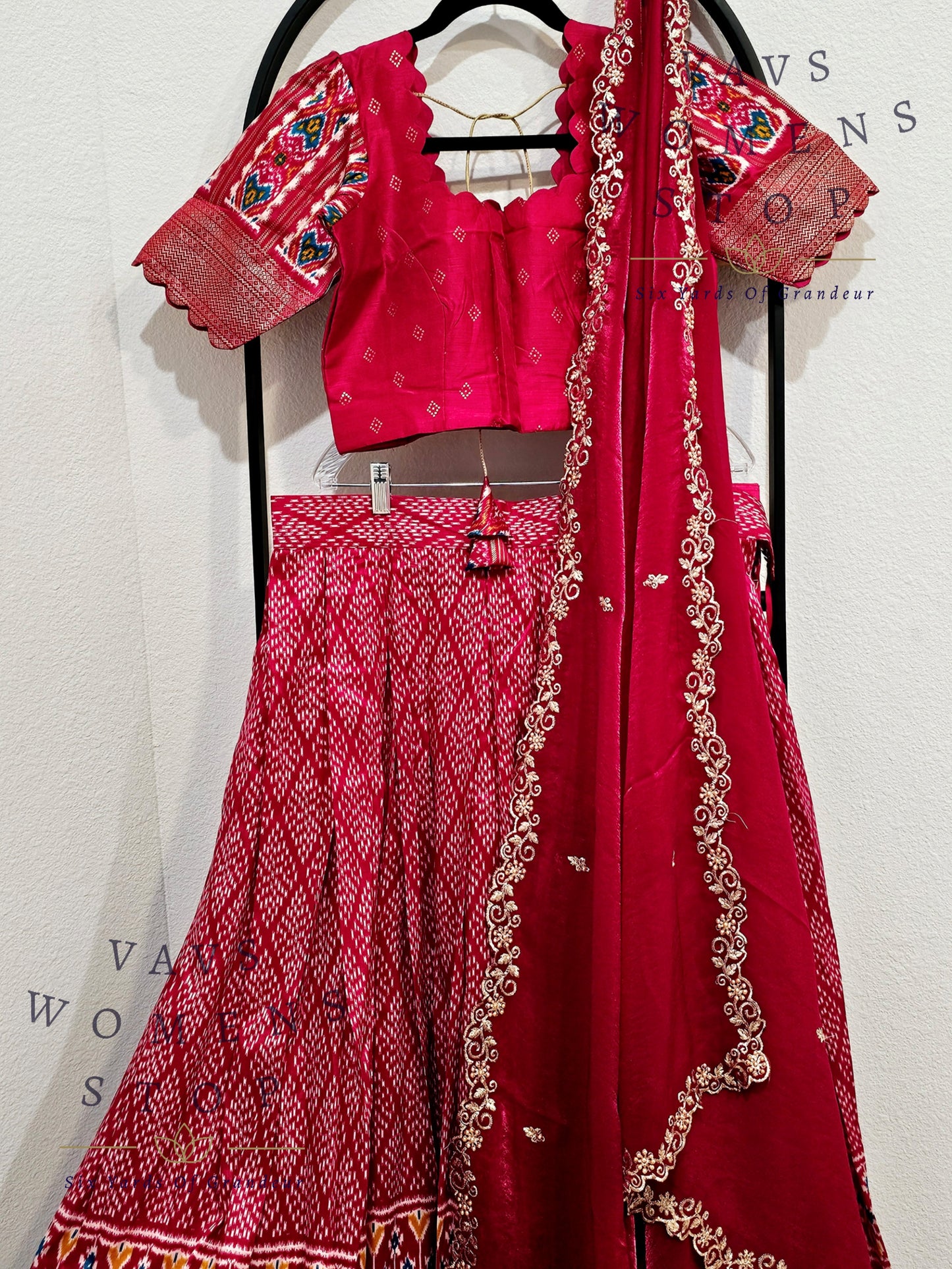 Munga Benarasi Soft Silk Patola Half Saree/ Lehenga Set