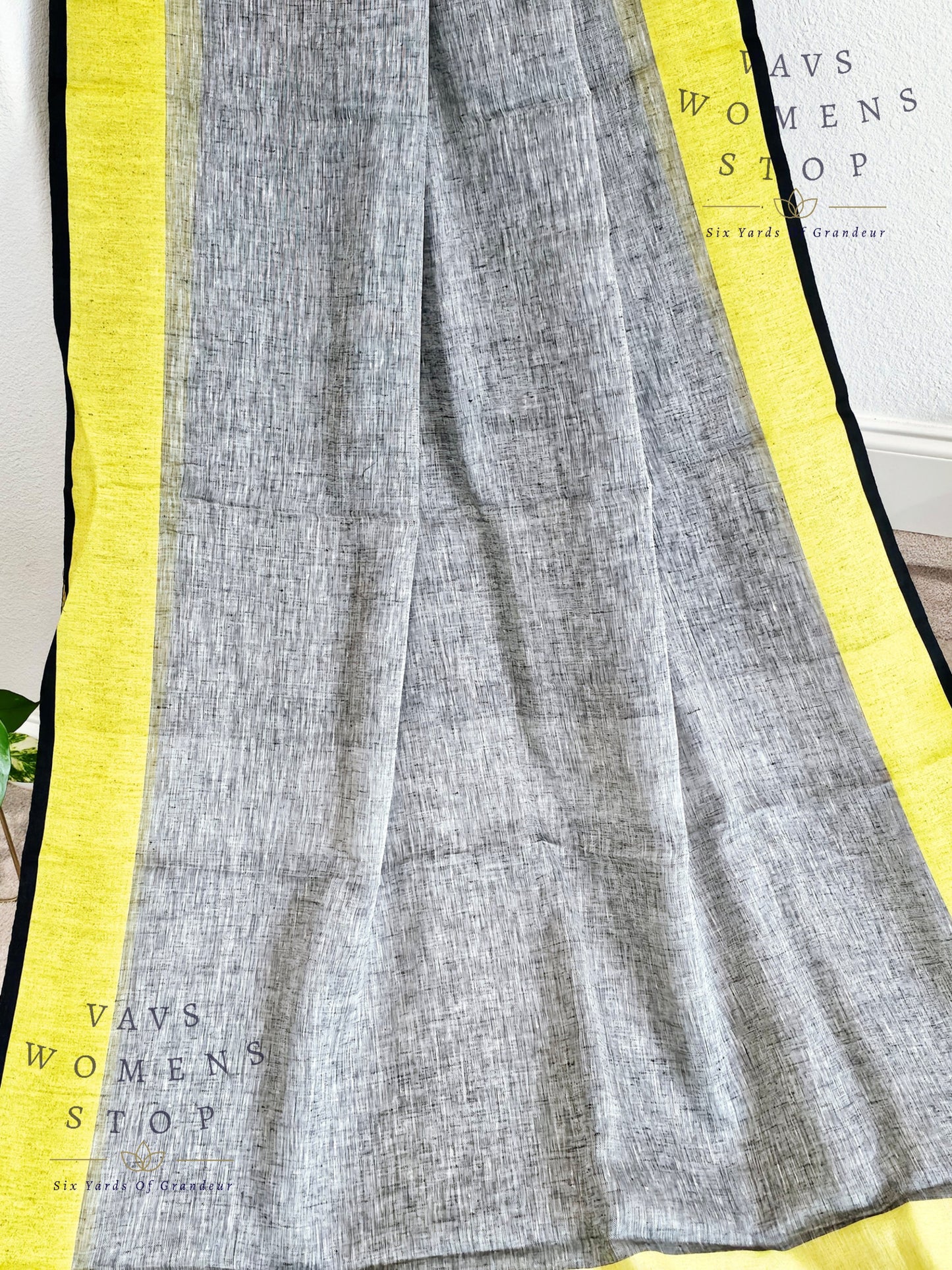 Gray and Black Combination Linen by Linen Saree - Blouse