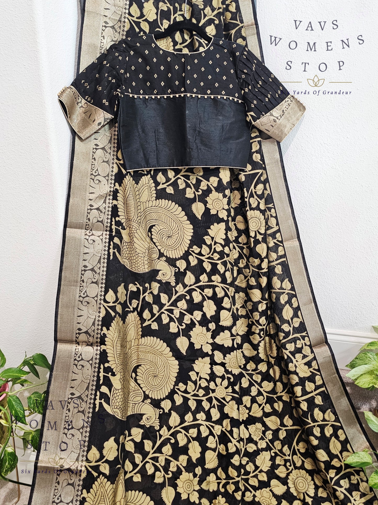 Kalamkari Print Soft Chanderi Linen Silk Saree - Blouse