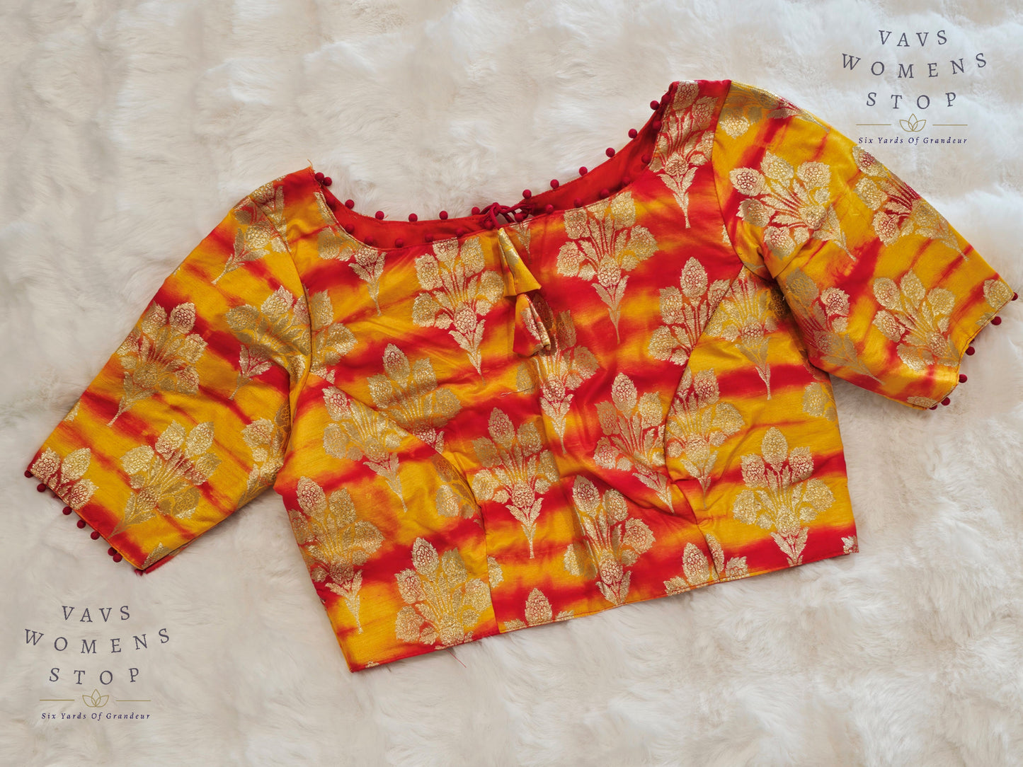 Yellow Orange Shades Shibori Benarasi Silk Blouse