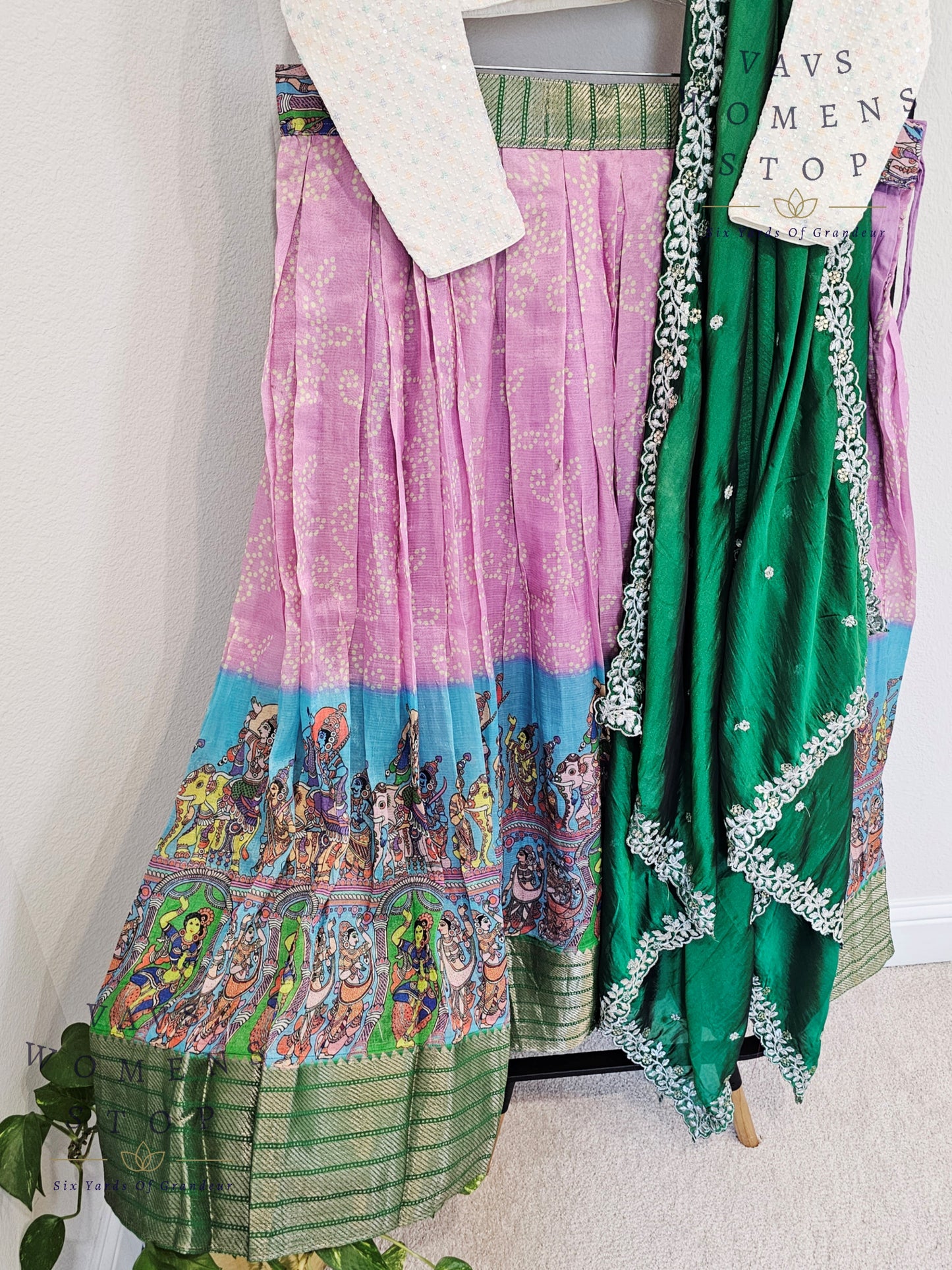 Mangalagiri Pattu Silk Cotton Digital Print Half Saree Set